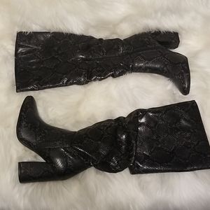 Snake knee high boots